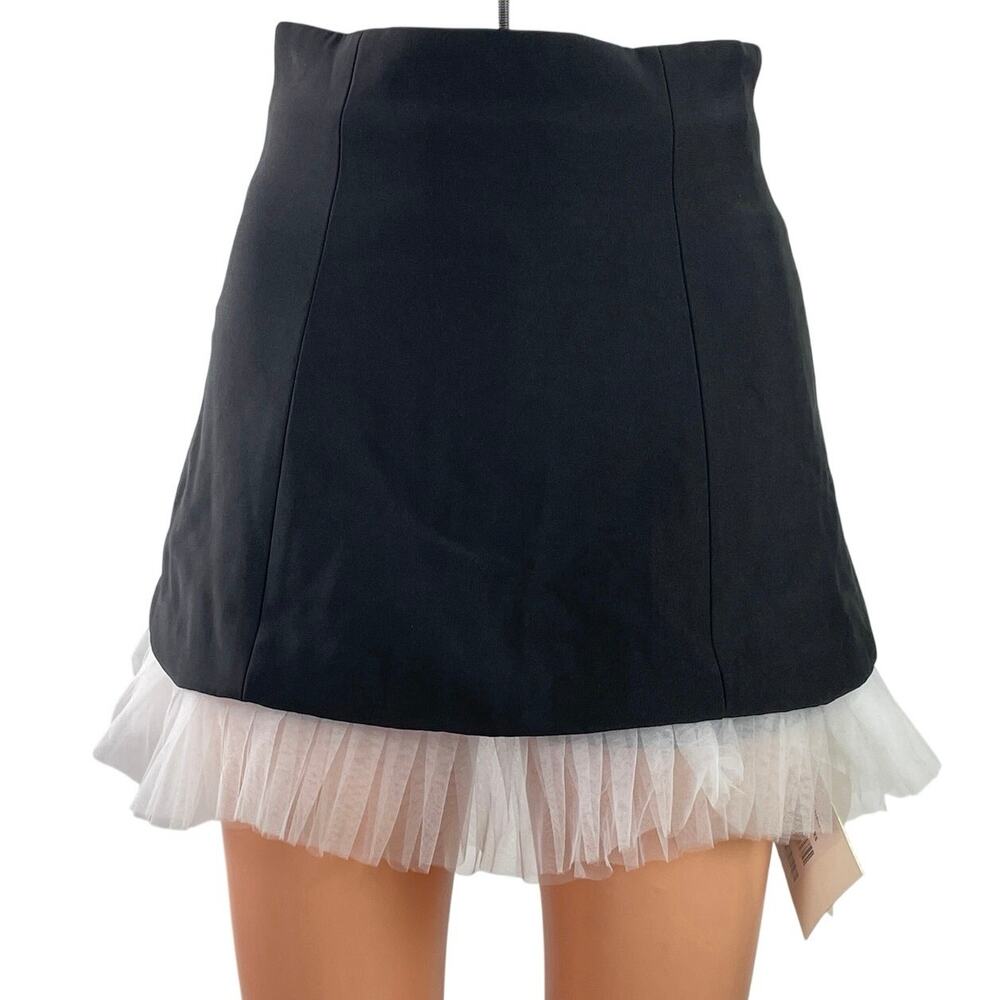 NEW J.Ing Black High Waist Ruffle Hem Built-in Short A Line Mini Skirt Skort XS